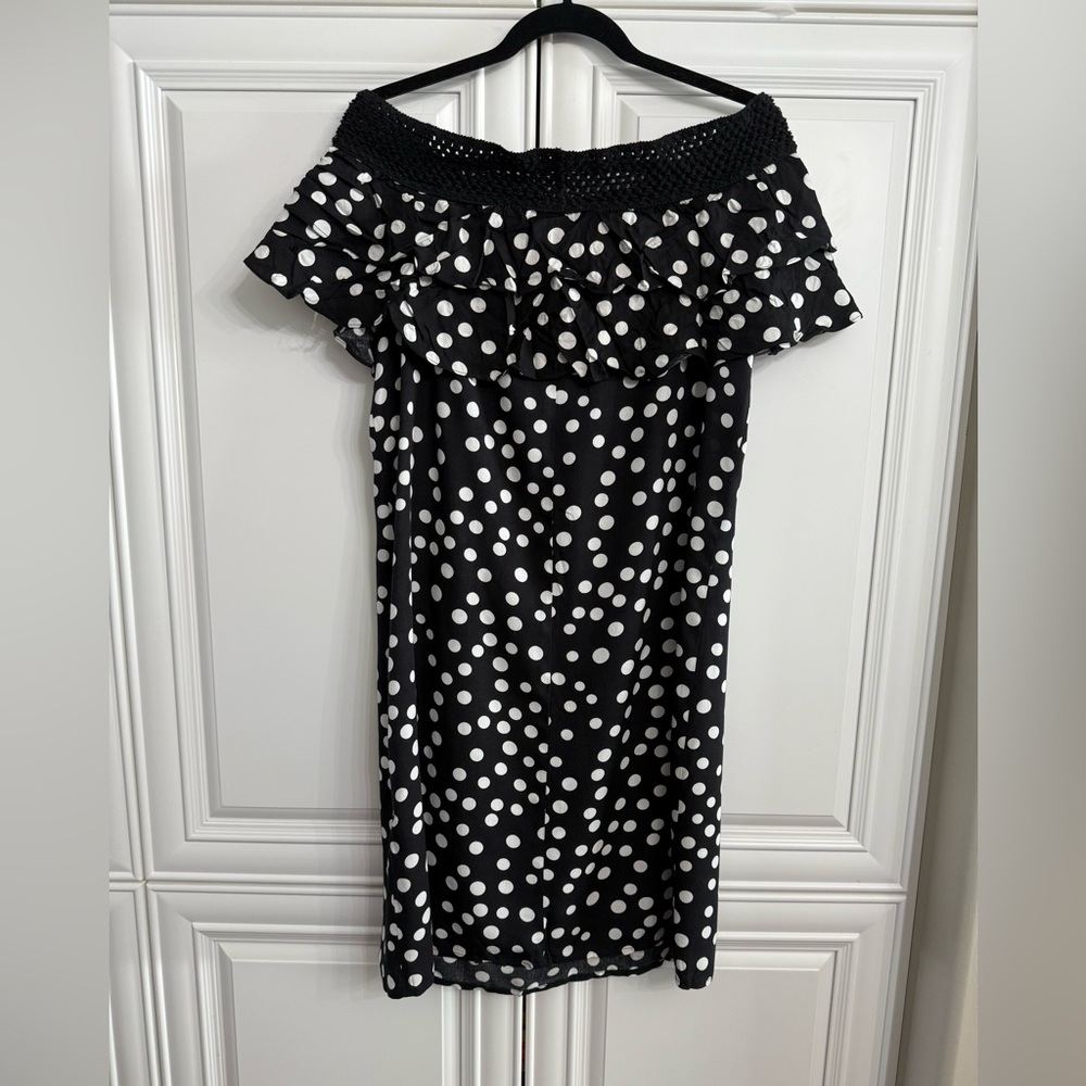 Coco Bianco Large Black/White Polka Dot Off the Shoulder Double Ruffle Dress - Picture 8 of 12